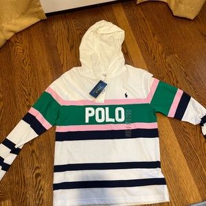 Boys hooded long sleeve polo tee